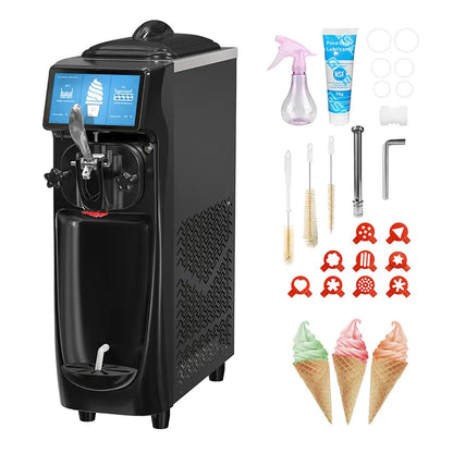 Sorbetière commerciale GSEICE ST16RELW, rendement de 4,2 à 4,7 gal/h, machine à crème glacée molle de comptoir de 1050 W avec trémie de 1,6 gal, cylindre de 0,42 gal, écran tactile, alarme de manque de bouffées, machine à yaourt glacé pour café, snack-bar 