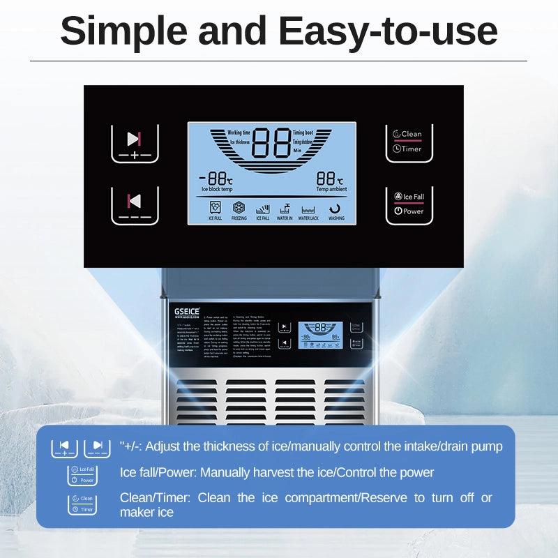 Commercial Crescent Ice Maker, 80lbs/24H Stainless Steel Under Counter Ice Machine with 30lbs Ice Storage Bin,2-Way Add Water,Freestanding Ice Maker for School,Home,Bar,RV - GSEICE