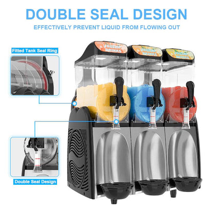 GSEICE Commercial Slushy Machine, 3.2 Gal x 3 Tank Frozen Drink Machine, 110V, 1200W Commercial Margarita Machine Stainless Steel, Suitable for Supermarkets, Cafes, Restaurants, Snack Bar - GSEICE